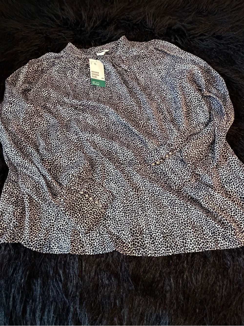 NWT! H&M Black and White Leopard Print Long Sleeve Blouse